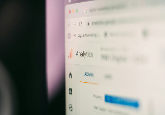 Google Analytics dashboard and Admin panel for digital marketing